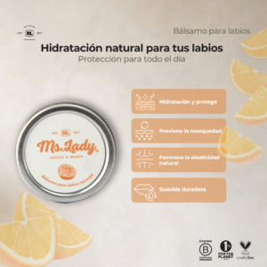 Ficha de beneficios del Bálsamo para Labios de Cítricos Rayito de Luna. Hidrata profundamente los labios y ayuda a proteger su barrera natural.