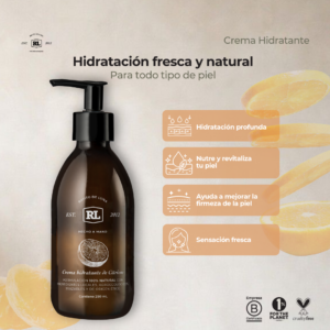 Ficha de beneficios de la Crema Hidratante Cítricos Rayito de Luna. Hidrata profundamente la piel con sensación ligera y rápida absorción.