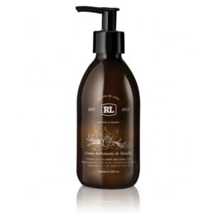 Crema hidratante de vainilla Rayito de Luna en envase de vidrio ámbar, 250 ml