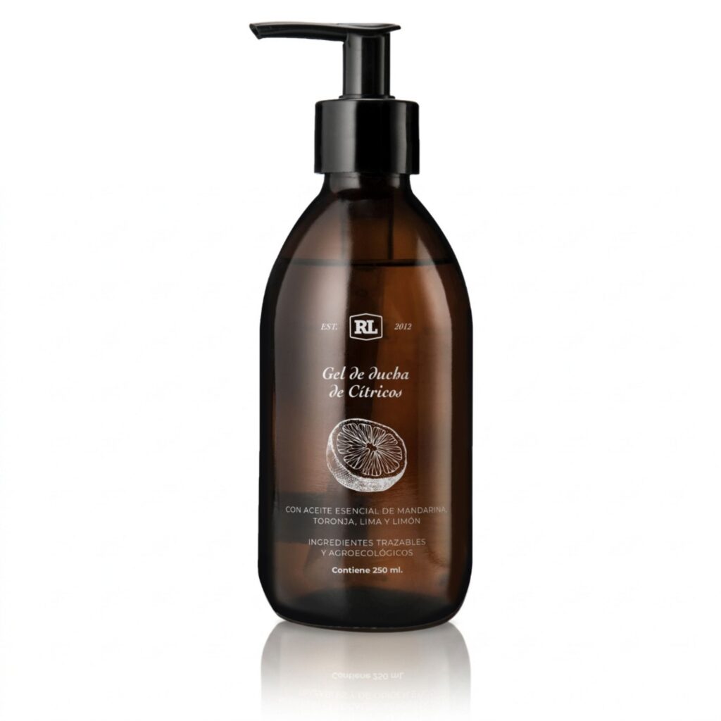 Gel de ducha de cítricos Rayito de Luna en envase de vidrio ámbar, 250 ml