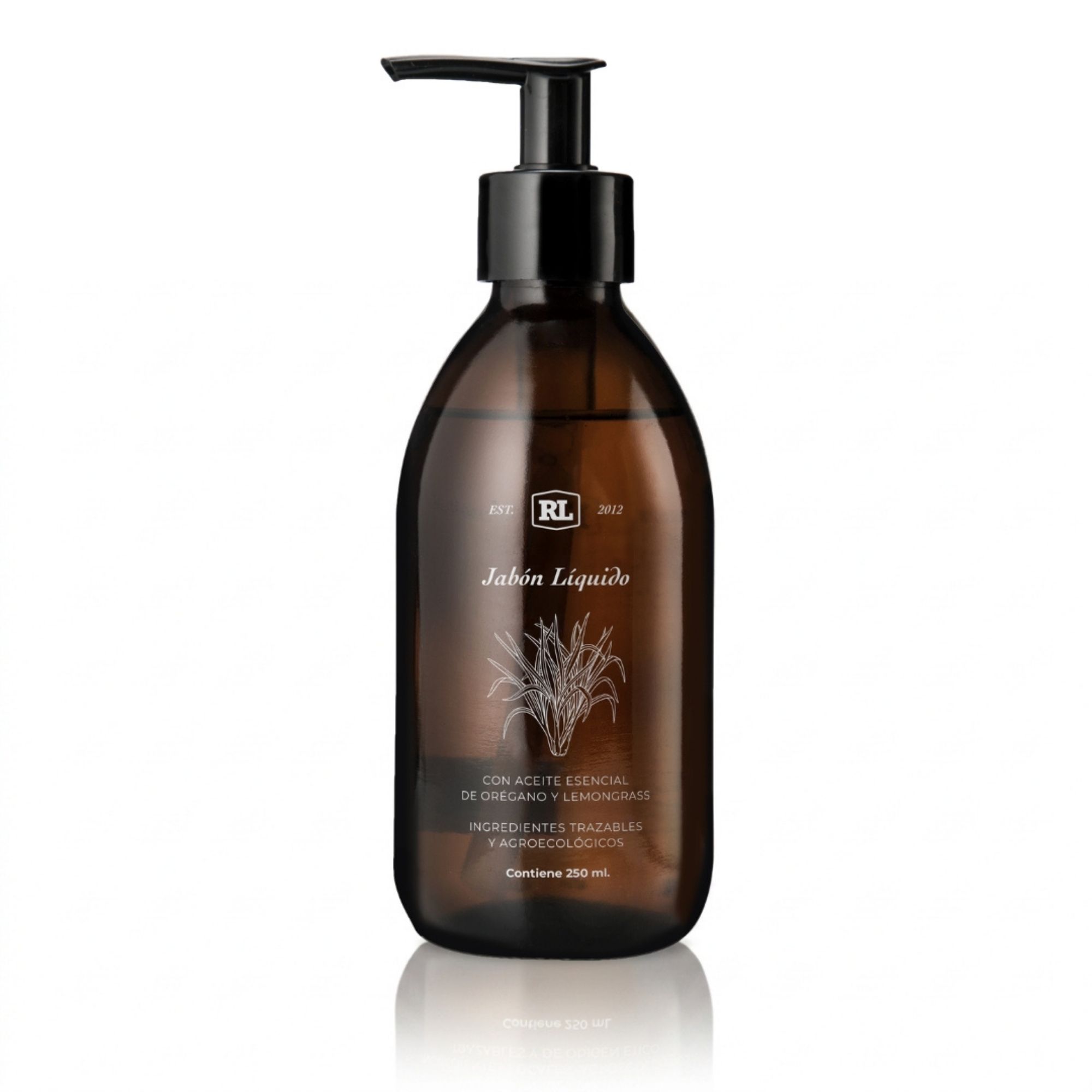 Jabón líquido de lemongrass Rayito de Luna en envase de vidrio ámbar, 250 ml