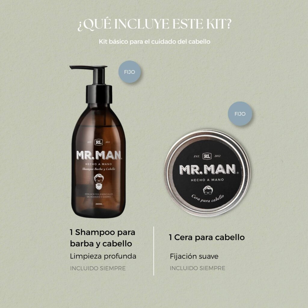 Kit shampoo Mr. Man y cera para cabello Mr. Man