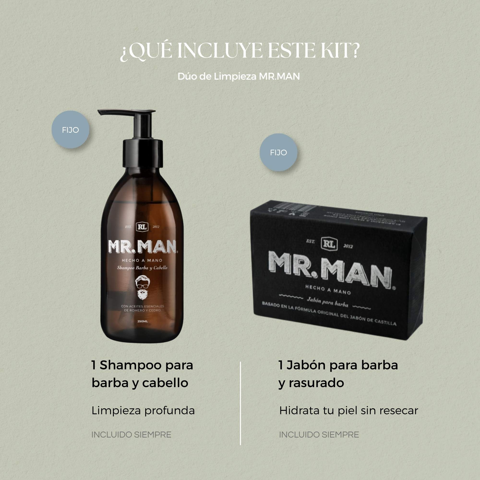 Kit shampoo Mr. Man y Jabón en barra para barba y rasurado Mr. Man
