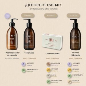 Kit acondicionador, shampoo, jabón en barra y crema Rayito de Luna